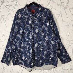 Au Noir Navy Artsy Persian Rug Print Cotton Stretch Button Front Shirt